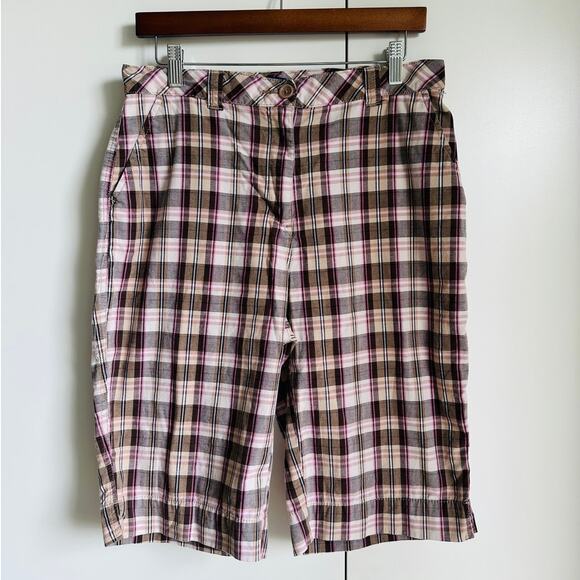 Vintage 90s Plaid Bermuda Shorts summer Prep Twee Size M/10 Pink Grunge Skater - Picture 2 of 7